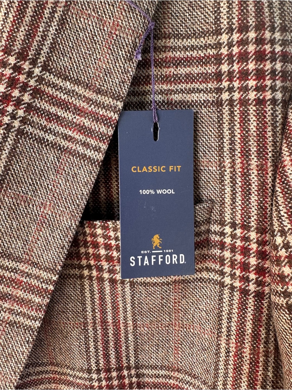 NEW Stafford Wool Sport Coat Blazer Jacket Brown Plaid Mens 48R $198 Classic Fit - Picture 7 of 14